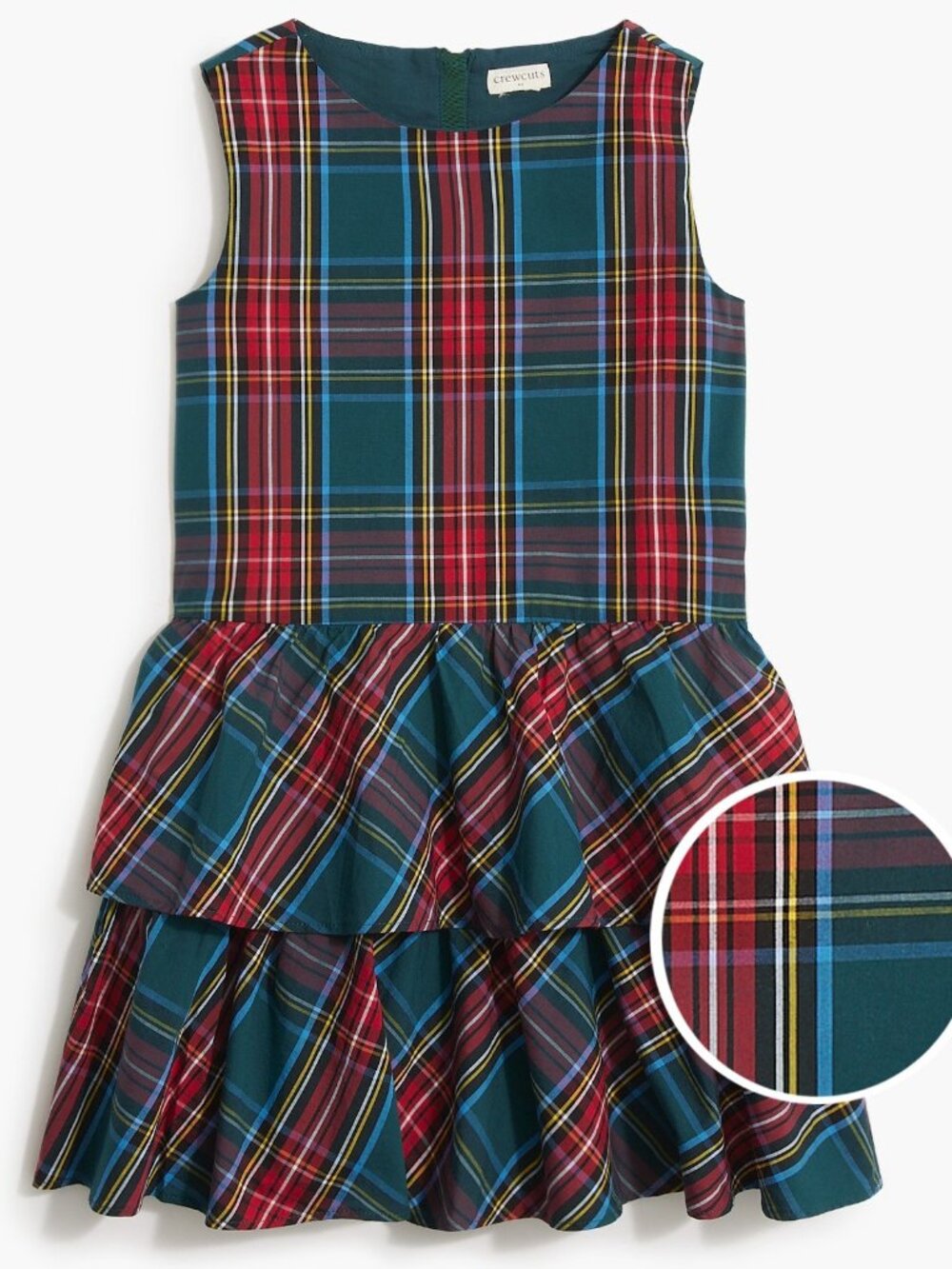 Crewcuts J.Crew Girls Tartan Tiered Plaid Dress Green Red Size 7